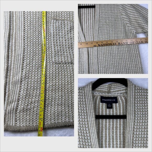 Fortune + Ivy Soft Chunky Longline Open Front Cardigan Knitted Beige/Cream Sz L - Picture 9 of 10